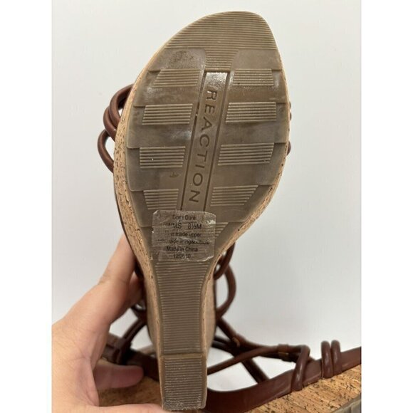 Kenneth Cole Reaction Don’t Dare 8.5M Sandals Brown Cork Wedge Y2K Strappy Shoes - Picture 10 of 12
